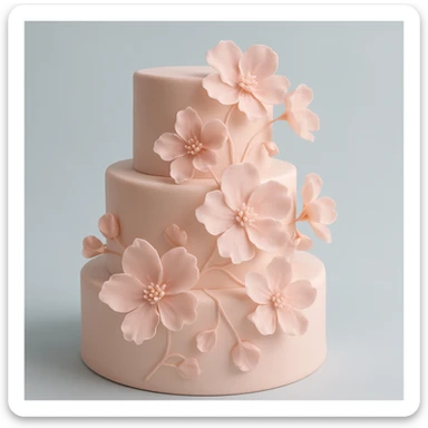 wedding cake with pink fondant flowers and a light blue background sticker