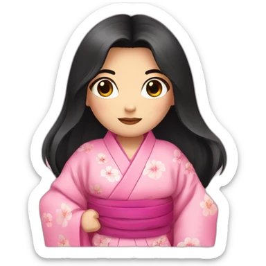  A girl wearing a pink kimono, with long black hair and wide pink eyes sticker