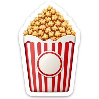 minimalist caramel popcorn in red and white horizontally striped package, ultra simple design, Apple emoji style sticker