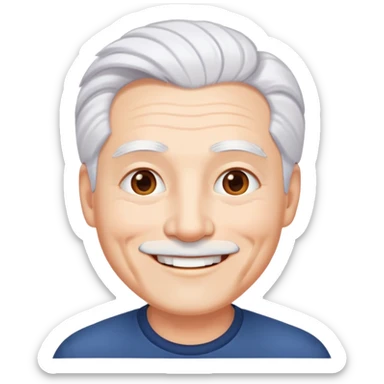 "- Nam
- 50 tuổi
- Da trắng
- Tóc bạc, lông mày trắng
- Cười mỉm
" sticker