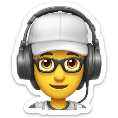 tête blanche, jeune gamer avec un casque micro, une casquette blanche sticker