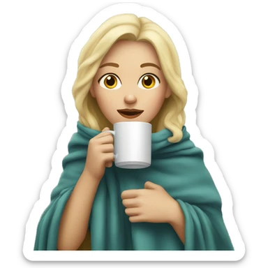 Blonde girl in a blanket sipping coffee sticker