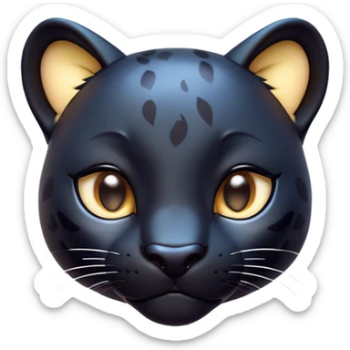 Cinematic Cute Panther Portrait Emoji, Head tilted playfully and inquisitively, with a smooth, streamlined form accentuated by a subtle sheen and round, sparkling eyes filled with charm, Simplified yet irresistibly adorable features, highly detailed, glowing with a warm, inviting glow, high shine, affectionate and lively, stylized with a touch of whimsical mystery, bright and endearing, soft glowing outline, capturing the essence of a mischievous yet loving panther that seems as if it could pounce out of the screen into your arms! sticker