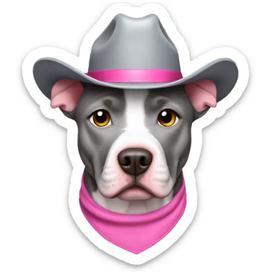gray pitbull wearing pink cowboy hat sticker