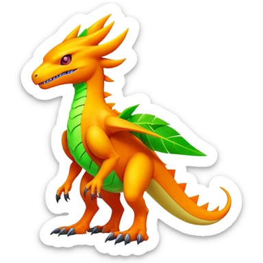 Tropical futuristic lush warm-colored neon-colored Fakémon-Digimon-creature (full body) sticker