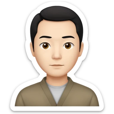 Create an emoji-style image of an Asian man with a middle-part hairstyle and a receding hairline. sticker