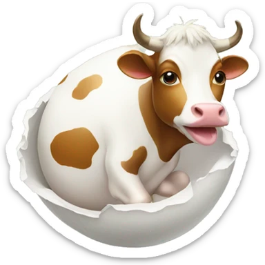 a cow hatching from a bird shell sticker