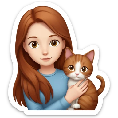Fille au cheveux long de couleur châtain avec un chat dans les bras  sticker