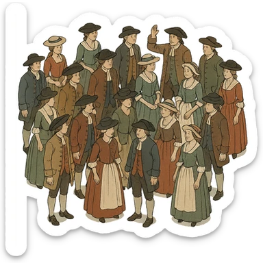 isometric full-body illustration of an 18th century crowd sticker