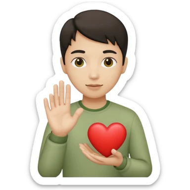 Pale olive heart in the hand sticker