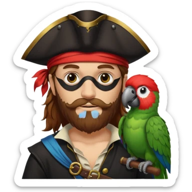 ["Brown-haired pirate with beard, parrot on shoulder."] sticker