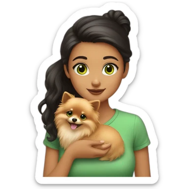 girl-with-green-eyes-petting-pomeranian sticker