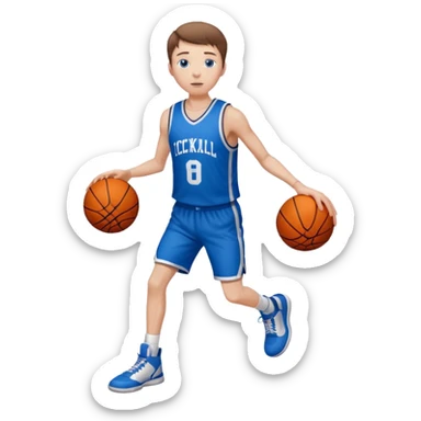 Tall, white, skinny, playing basketball, brown short hair, blue eyes sticker