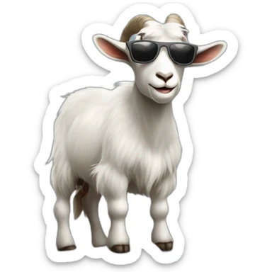 cool goat with sunglasses climbing on gray rock sticker