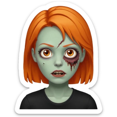 Faça uma zumbi feminina com cabelos médios e laranja, deve estar vestindo uma camisa preta e ter seus olhos castanhos escuro, não esqueça de colocar a sombrancelha da cor do cabelo  sticker