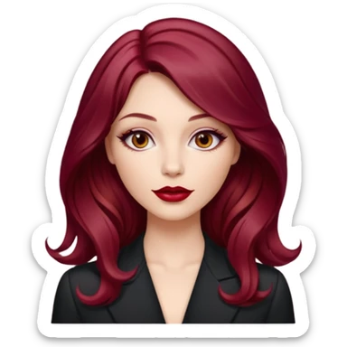 Open


Open


Open


Open
Draw a young glamorous woman with LONG burgandy cherry cola hair in a centre hair part styled slightly wavy sticker