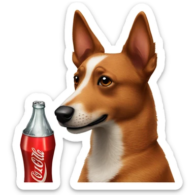 Red heeler drinking a Coke sticker
