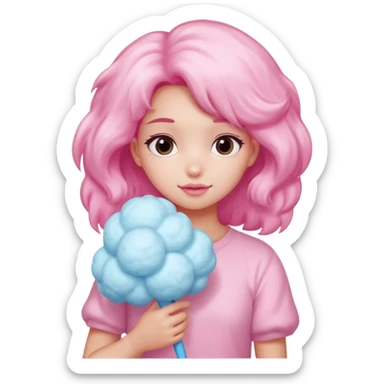 A girl hugging a big cotton candy puff sticker