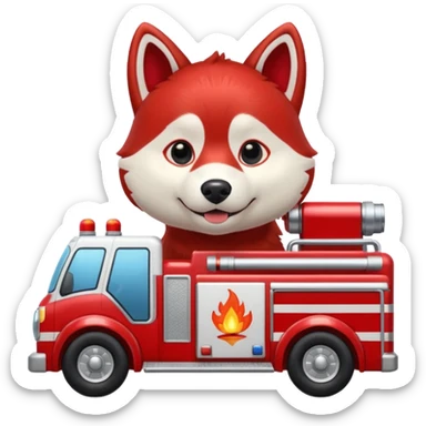 Red husky driving a fire truck sticker