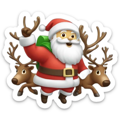santa claus with a eight reindeer drawn flying slay sticker