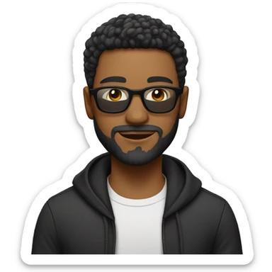 Create a male emoji, with characteristics of mixed race rao style, short hair, short and clean beard, black beach glasses, urban clothing. sticker