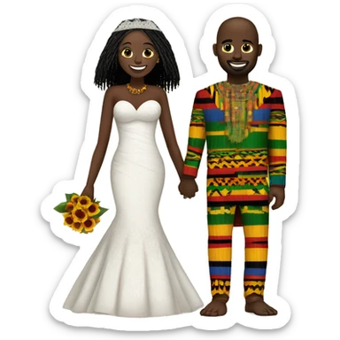 Kente print bride and groom illustration sticker