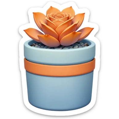 A ceramic pot in a pastel orange color, shaped like a cylinder, the pot is short and contains an Echeveria Blue Rose plant. sticker