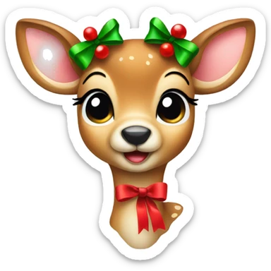 baby deer with a christmas bow sticker