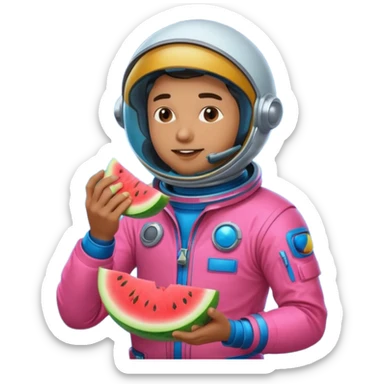 Neon pink and blue spaceman eating melon sticker