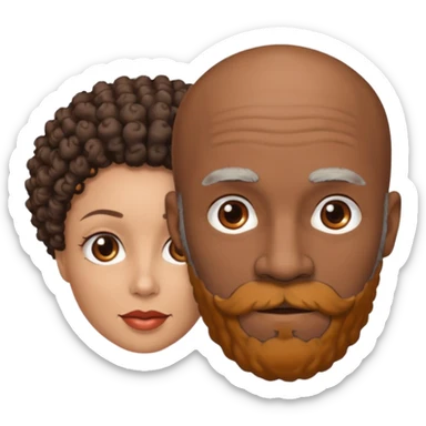 Black bald gray beard man with brown curly hair woman sticker