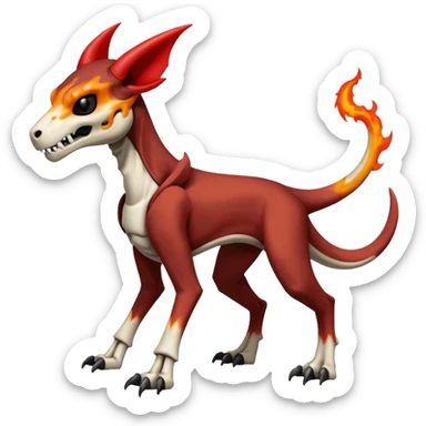Skeletal Cubone-Salandit-Houndoom-Houndour-Marowak-Poochyena-Litten-Fakémon-hybrid-creature (full body), 4 legs sticker