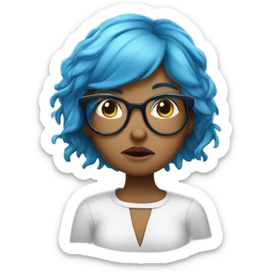 Blue hair girl with glasses, crying ￼ sticker
