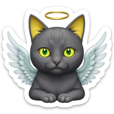 Dark gray cat with green-yellow eyes that has angel wings sticker