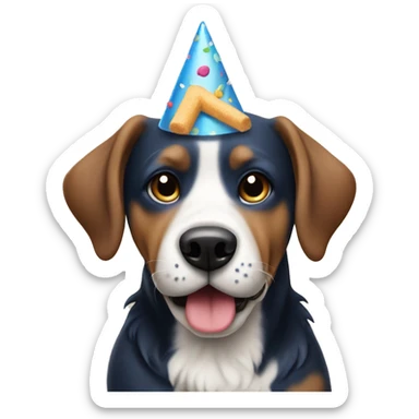 Dog wearing birthday hat and eating blue cake  sticker
