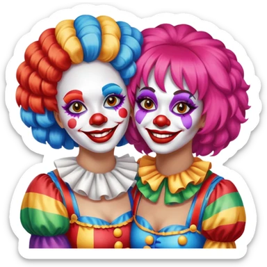 Two female clowns hugging sticker