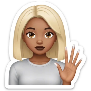 Black girl cute straight hair with baddie nails sticker