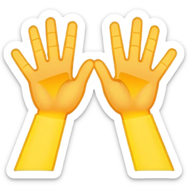 Pixel art emoji, two hands up, 8-bit style, energetic yellow and orange glow, simple white background, iconic dance music aesthetic. sticker