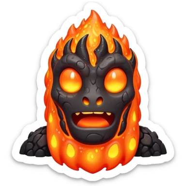 a mystical fast lava creature without arms with molten lava on its head and some rocky shoulders sticker