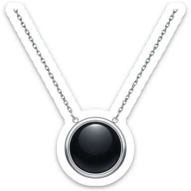 onyx pendant with mirror-like surface, suspended from a shimmering silver chain, radiating quiet magic sticker
