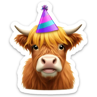 Mini highland cow with birthday hat sticker