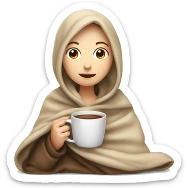 white girl tucked up in a blanket drinking a hot chocolate  sticker
