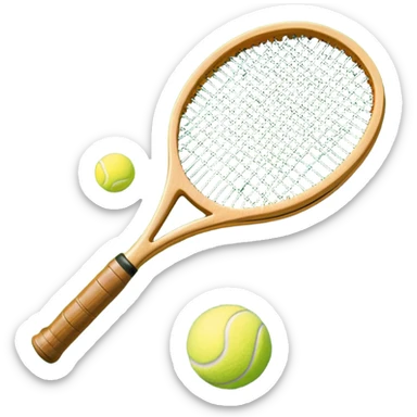 A detailed tennis racket resting on lush green grass beside a bright yellow tennis ball. The scene captures the essence of classic lawn tennis, with a crisp and clean background emphasizing the elegance and tradition of the sport sticker