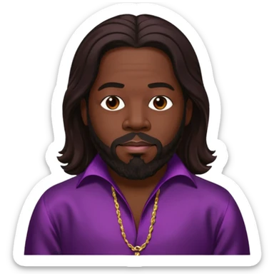 Barry White with long dark brown hair, dark plum silk outfit sticker