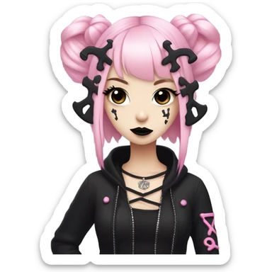 Kuromi girl with pink and blonde hair dark makeup emo sticker