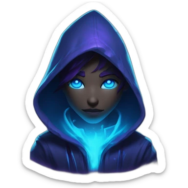 Riot Games Valorant neon blue eyes glowing bright blue Video game character blue purple hooded assassin themed character shrouded wraith sticker