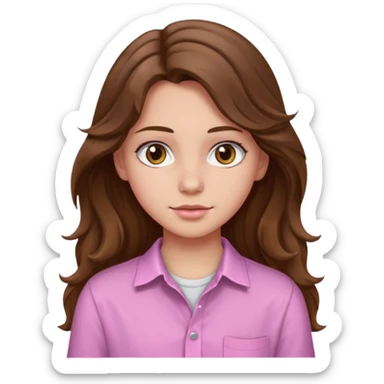 teenager, long brown hair wavy, hazel eyes, pink, beautiful, stunning, sticker