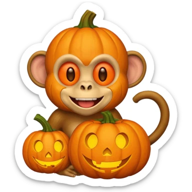 twitter emoji style monkey with pumpkin head sticker