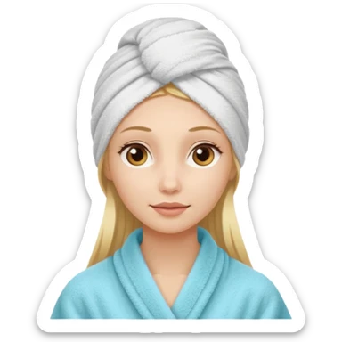 mulher branca e loira cabelo longo com toalha na cabeça tipo spa sticker