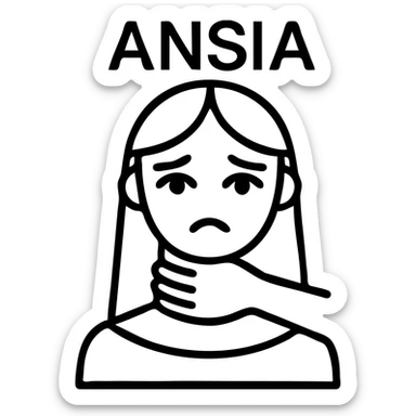 Stylized woman in black and white with sad eyes, a large black hand gripping her neck, text 'ANSIA' above the head, similar style to the reference, variant 7. sticker