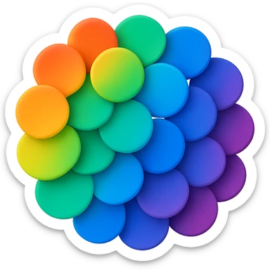 Arrange the rainbow gradient dots in a tight cluster, overlapping slightly, keeping the style smooth and colorful with no background. The style should be smooth and colorful rainbow gradient. sticker